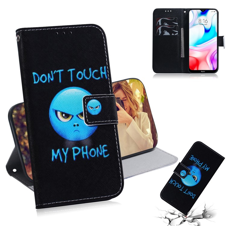 Pattern Printing PU Leather Wallet Stand Case for Xiaomi Redmi 8 - Do not Touch My Phone-1
