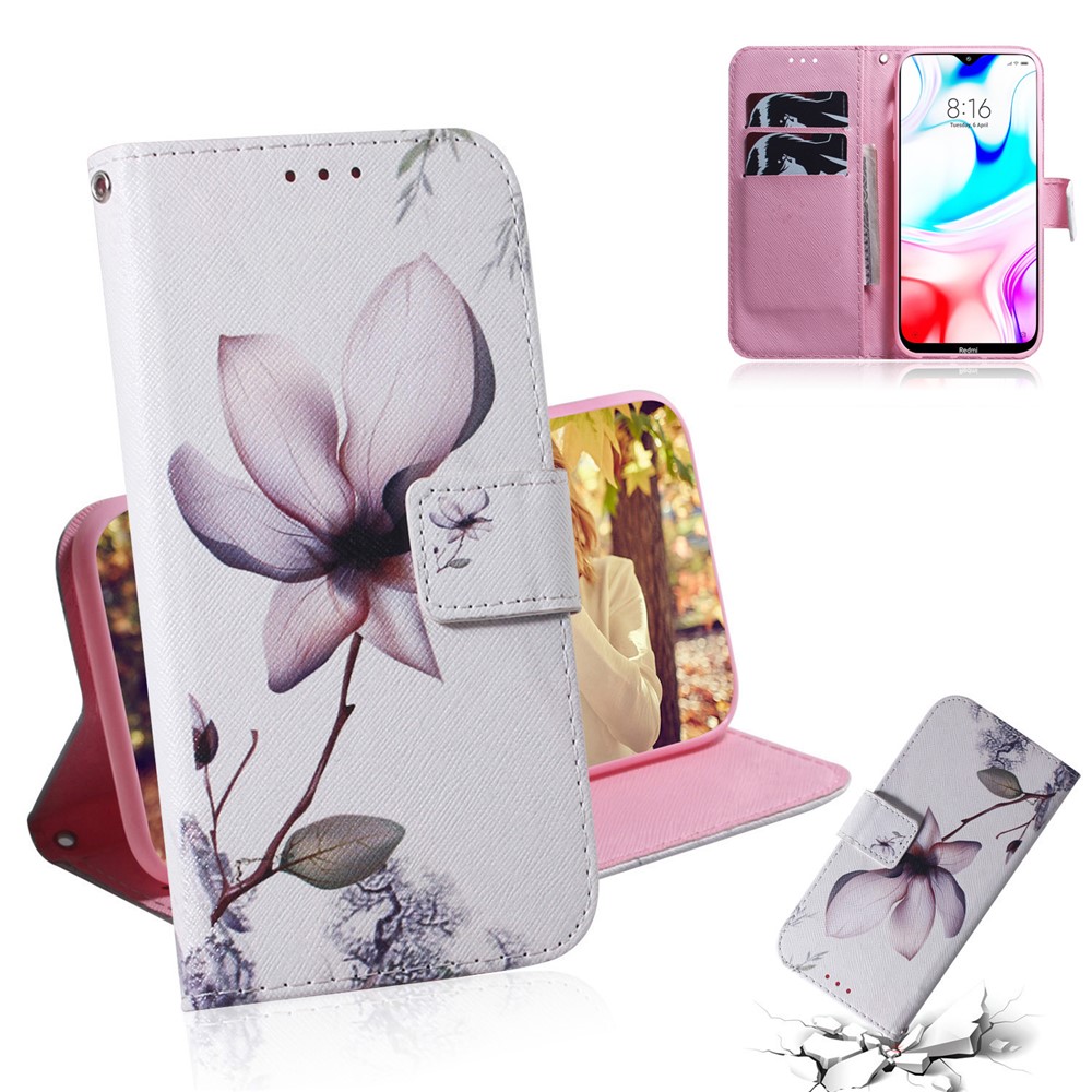 Pattern Printing PU Leather Wallet Stand Case for Xiaomi Redmi 8 - Beautiful Flowers-1