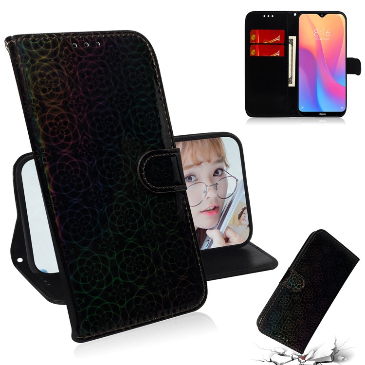 Flower Pattern Leather Wallet Case for Xiaomi Redmi 8A - Black-1