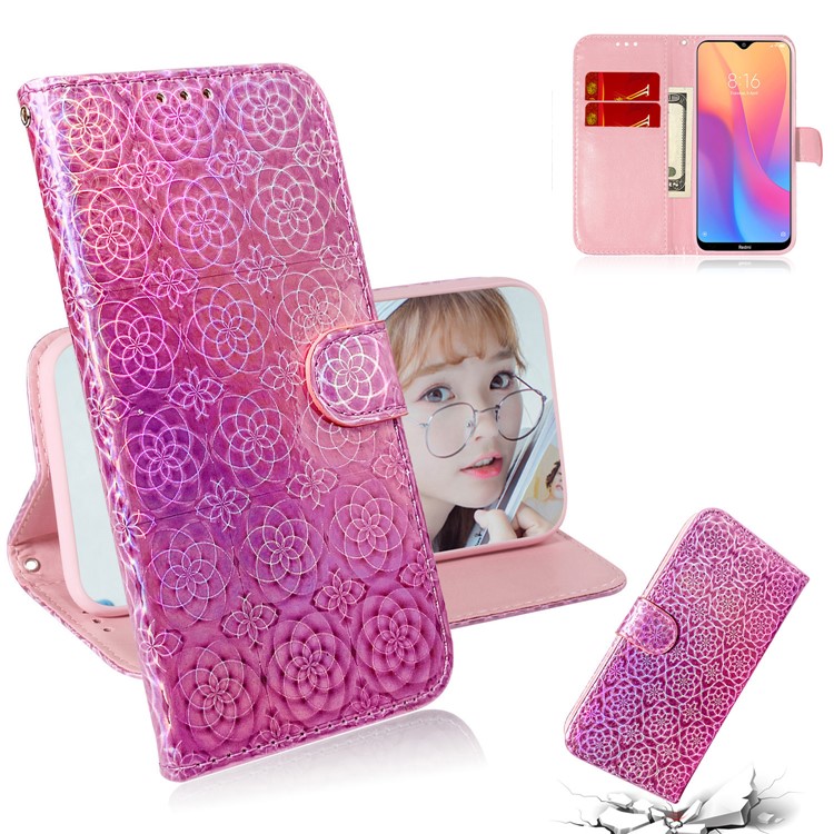 Flower Pattern Leather Wallet Case for Xiaomi Redmi 8A - Pink-1