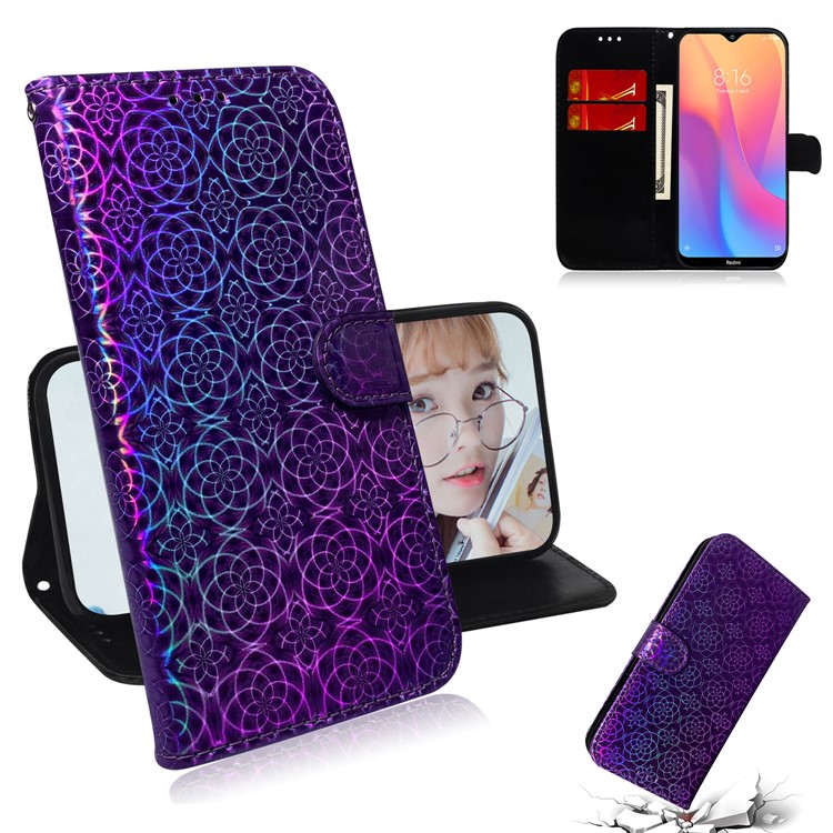 Flower Pattern Leather Wallet Case for Xiaomi Redmi 8A - Purple-1
