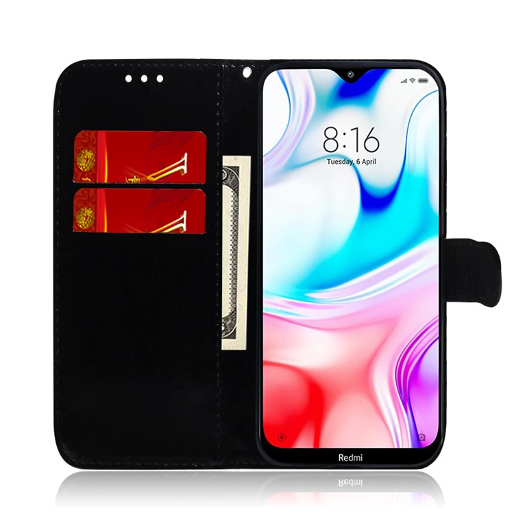 Flower Pattern Wallet Stand Flip Leather Case with Lanyard for Xiaomi Redmi 8 - Black-8