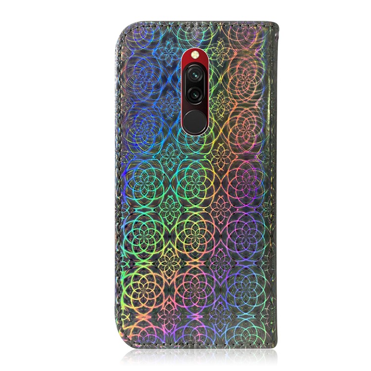 Flower Pattern Wallet Stand Flip Leather Case with Lanyard for Xiaomi Redmi 8 - Grey-3