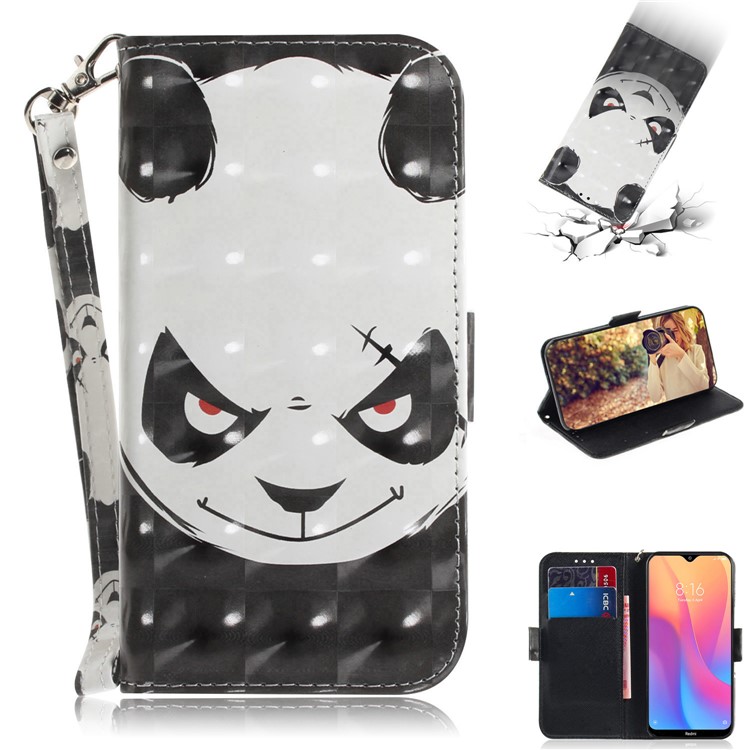 Pattern Printing Light Spot Decor Leather Stand Case with Card Slots for Xiaomi Redmi 8A - Panda Pattern-1
