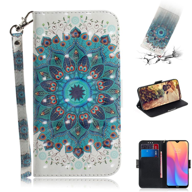 Pattern Printing Light Spot Decor Leather Stand Case with Card Slots for Xiaomi Redmi 8A - Blue Flower-1