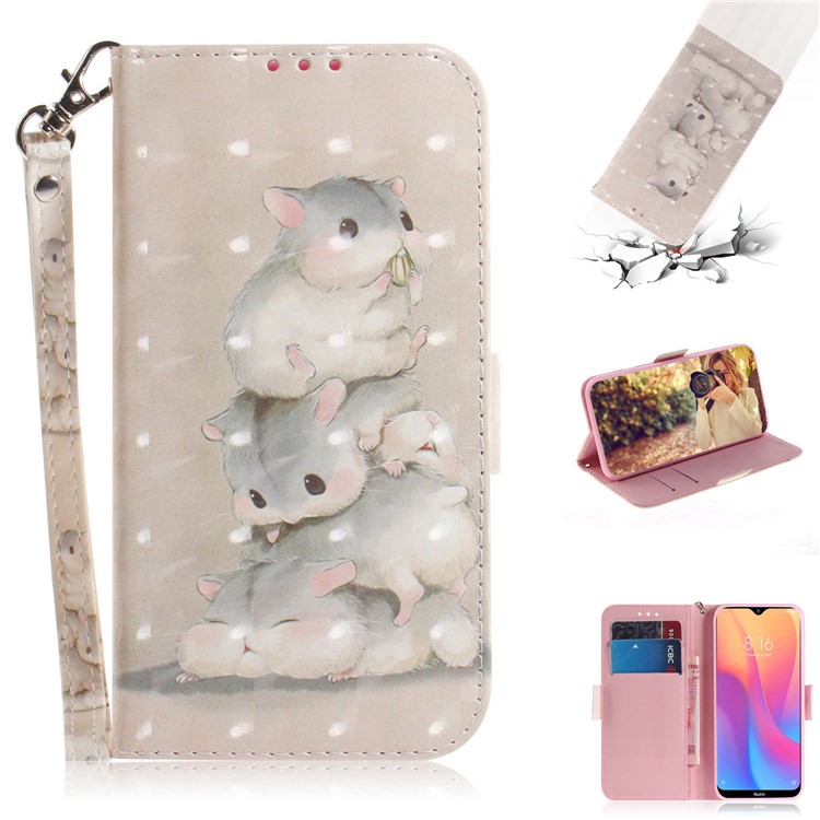 Pattern Printing Light Spot Decor Leather Stand Case with Card Slots for Xiaomi Redmi 8A - Mouse Pattern-1