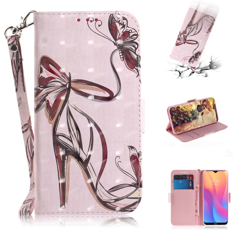 Pattern Printing Light Spot Decor Leather Stand Case with Card Slots for Xiaomi Redmi 8A - High-heeled Shoes-1