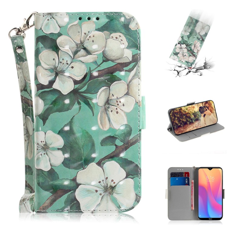 Pattern Printing Light Spot Decor Leather Stand Case with Card Slots for Xiaomi Redmi 8A - Beautiful Flowers-1