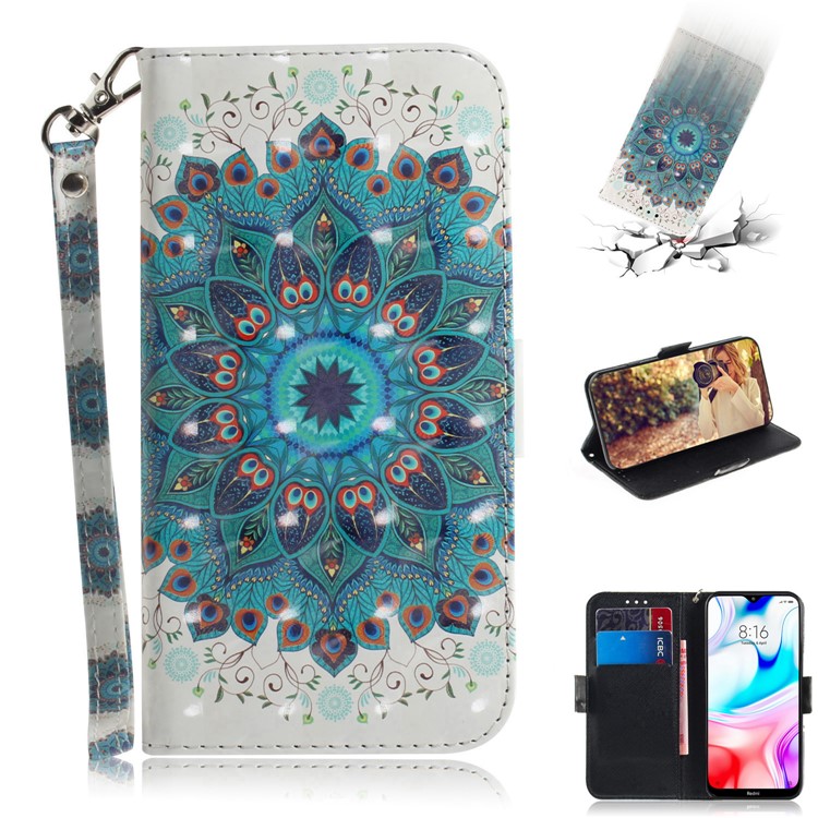 Pattern Printing Light Spot Decor Leather Wallet Shell for Xiaomi Redmi 8 - Blue Flower-1