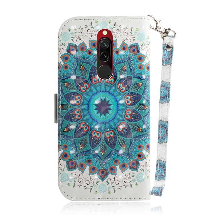 Pattern Printing Light Spot Decor Leather Wallet Shell for Xiaomi Redmi 8 - Blue Flower-3