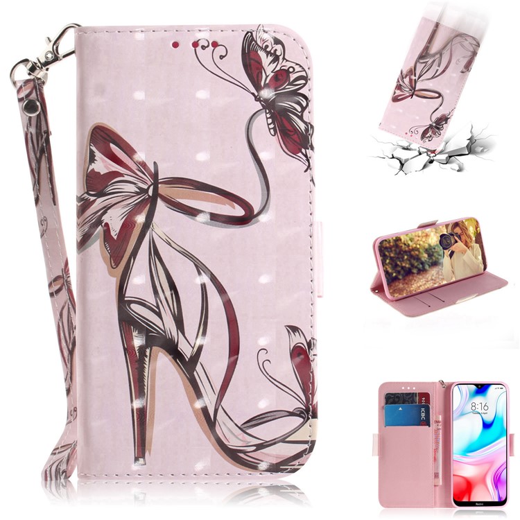 Pattern Printing Light Spot Decor Leather Wallet Shell for Xiaomi Redmi 8 - High-heeled Shoes-1