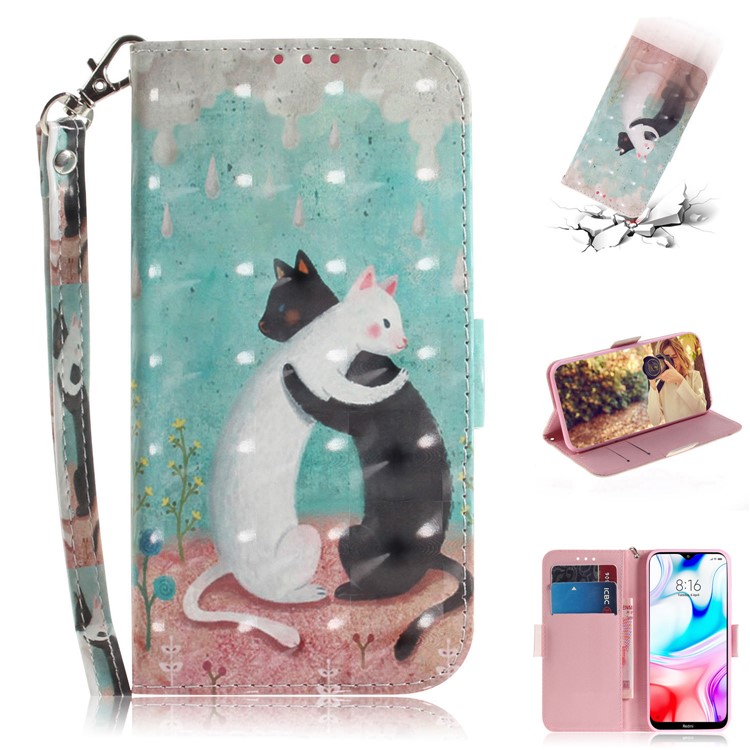 Pattern Printing Light Spot Decor Leather Wallet Shell for Xiaomi Redmi 8 - Two Cats-1