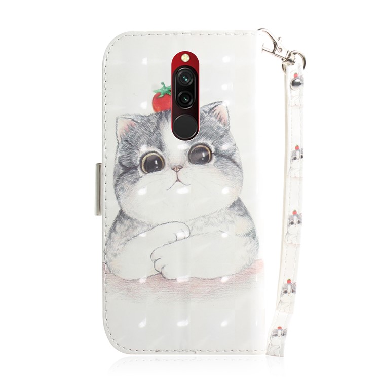 Pattern Printing Light Spot Decor Leather Wallet Shell for Xiaomi Redmi 8 - Cat Holding a Tomato-3