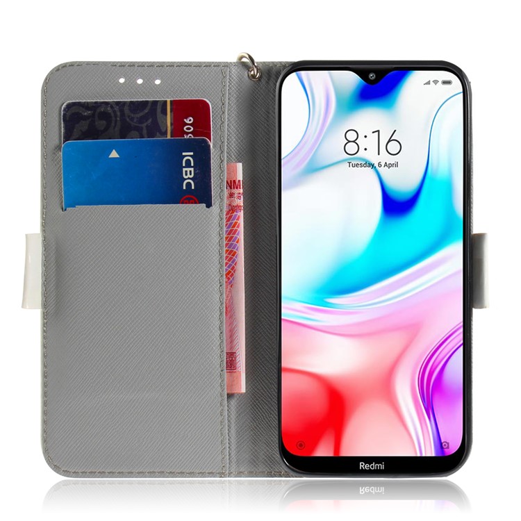 Pattern Printing Light Spot Decor Leather Wallet Shell for Xiaomi Redmi 8 - Cat Holding a Tomato-7
