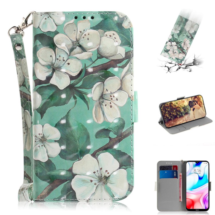 Pattern Printing Light Spot Decor Leather Wallet Shell for Xiaomi Redmi 8 - Beautiful Flowers-1