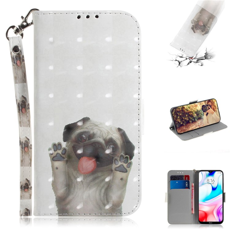 Pattern Printing Light Spot Decor Leather Wallet Shell for Xiaomi Redmi 8 - Dog-1