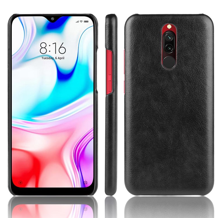 Litchi Skin Leather Coated Hard PC Cell Phone Covering Case for Xiaomi Redmi 8 - Black-1