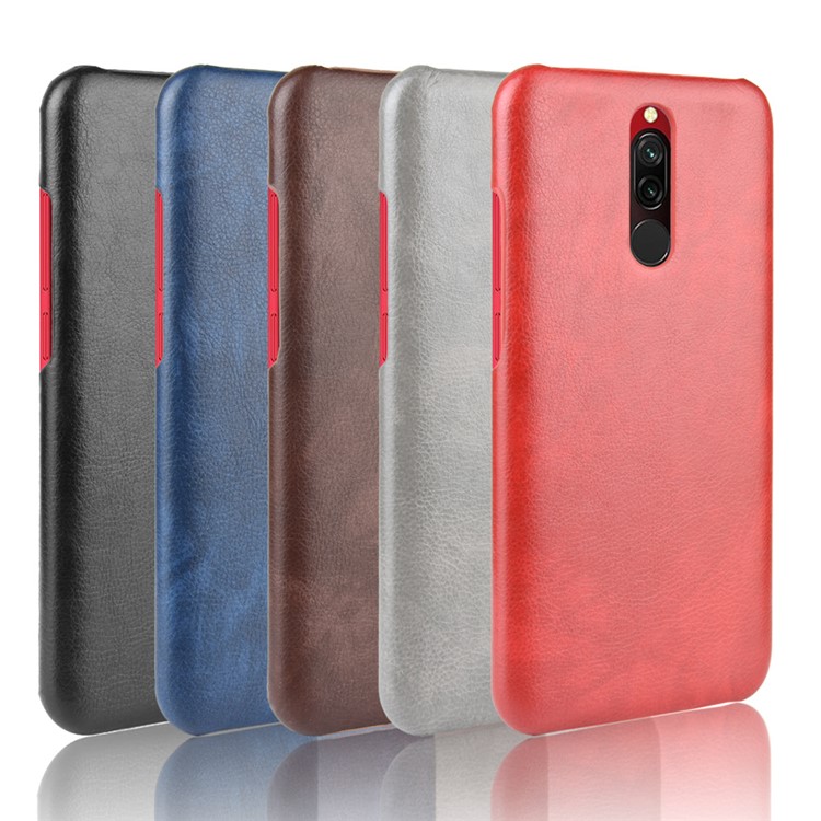 Litchi Skin Leather Coated Hard PC Cell Phone Covering Case for Xiaomi Redmi 8 - Black-5