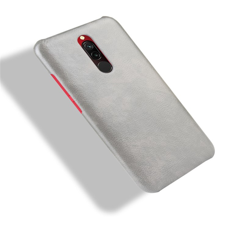 Litchi Skin Leather Coated Hard PC Cell Phone Covering Case for Xiaomi Redmi 8 - Grey-2