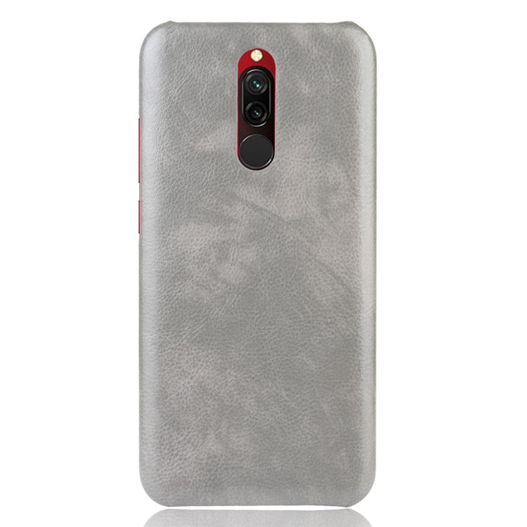 Litchi Skin Leather Coated Hard PC Cell Phone Covering Case for Xiaomi Redmi 8 - Grey-3