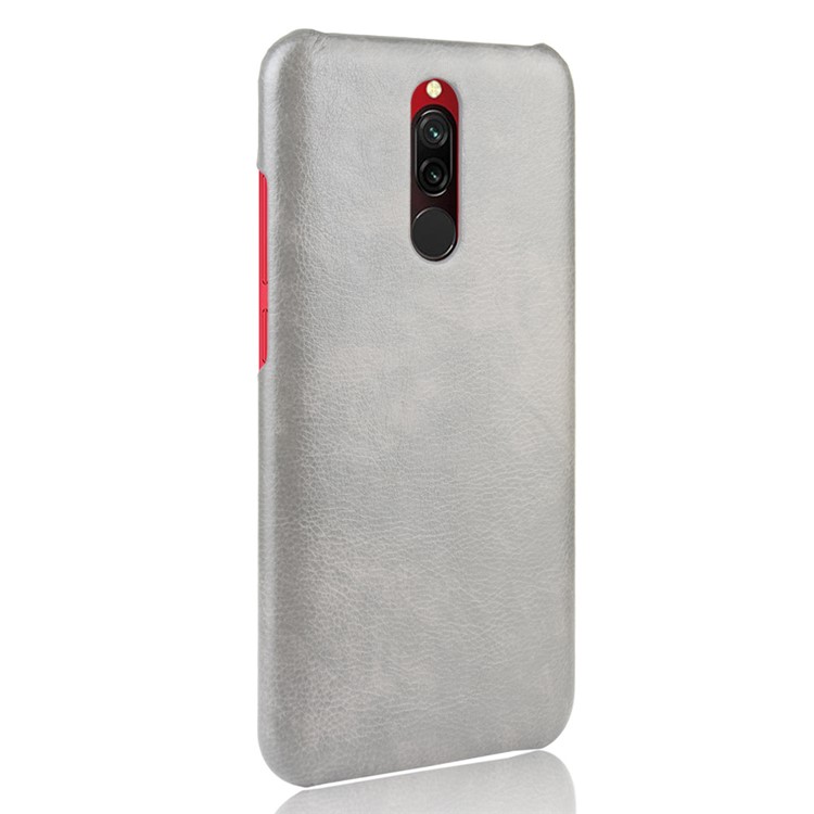 Litchi Skin Leather Coated Hard PC Cell Phone Covering Case for Xiaomi Redmi 8 - Grey-4