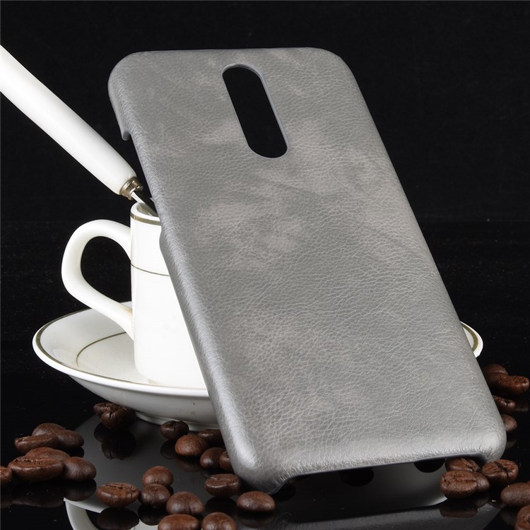 Litchi Skin Leather Coated Hard PC Cell Phone Covering Case for Xiaomi Redmi 8 - Grey-5