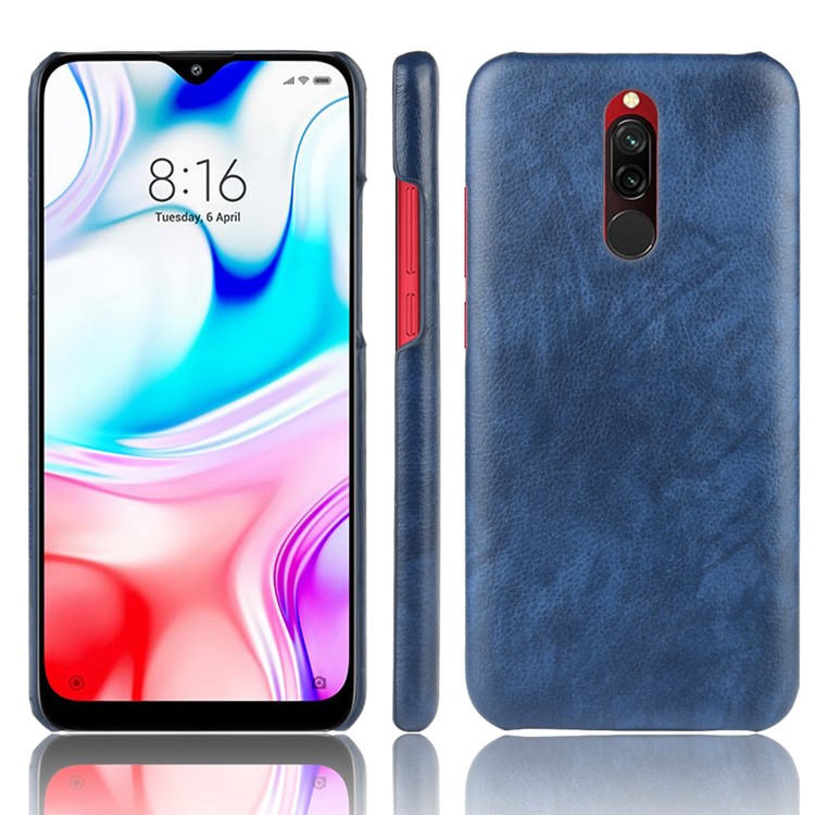 Litchi Skin Leather Coated Hard PC Cell Phone Covering Case for Xiaomi Redmi 8 - Blue-1