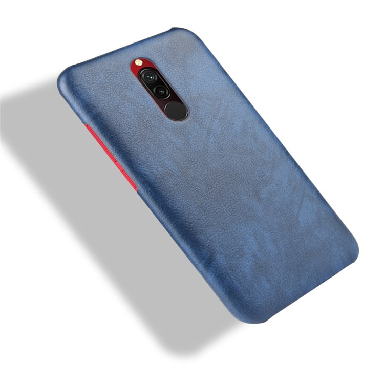Litchi Skin Leather Coated Hard PC Cell Phone Covering Case for Xiaomi Redmi 8 - Blue-3