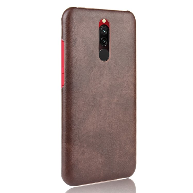 Litchi Skin Leather Coated Hard PC Cell Phone Covering Case for Xiaomi Redmi 8 - Brown-2