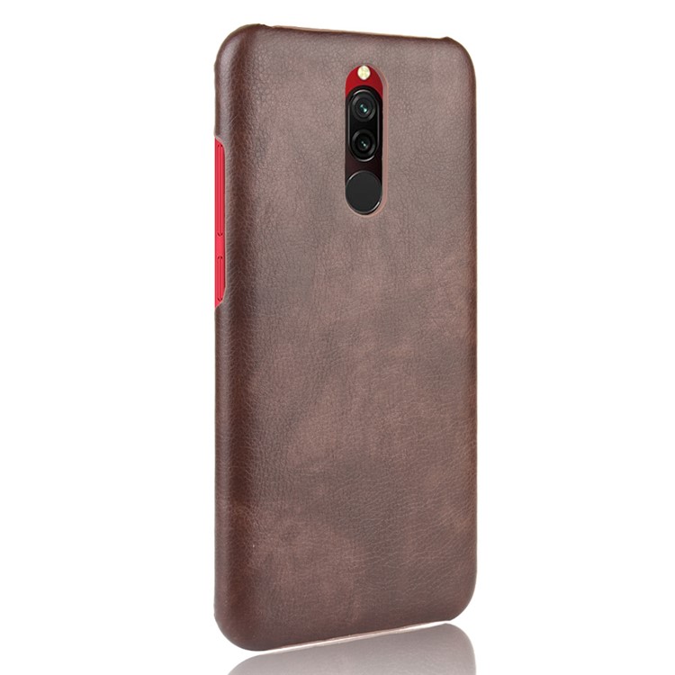 Litchi Skin Concled Coated Hard PC Cell Cobering Case Para Xiaomi Redmi 8 - Castanho