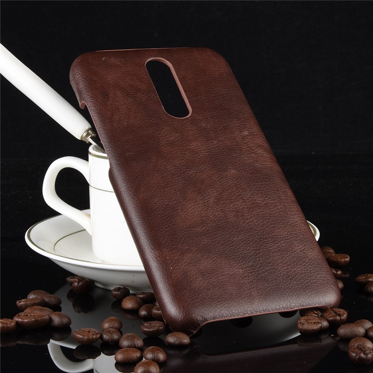 Litchi Skin Leather Coated Hard PC Cell Phone Covering Case for Xiaomi Redmi 8 - Brown-5