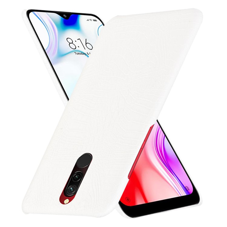 For Xiaomi Redmi 8 Case Crocodile Texture PU Leather Coated PC Phone Cover - White-2