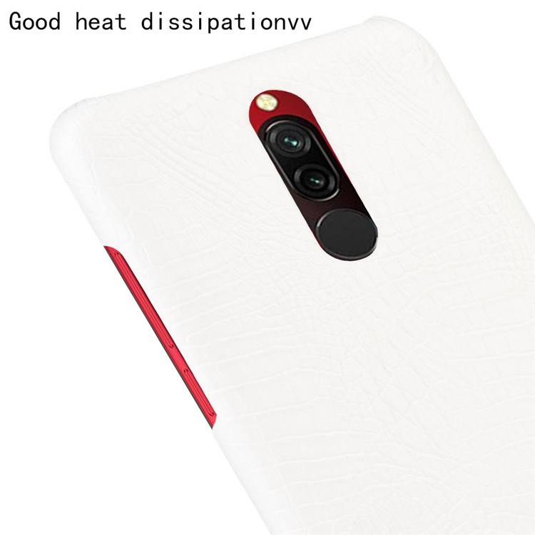 For Xiaomi Redmi 8 Case Crocodile Texture PU Leather Coated PC Phone Cover - White-5