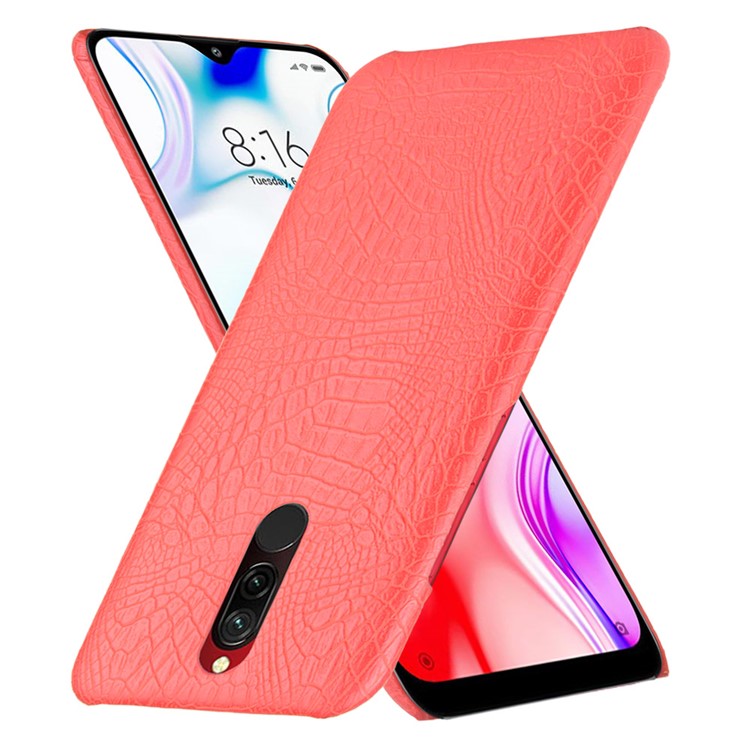 For Xiaomi Redmi 8 Case Crocodile Texture PU Leather Coated PC Phone Cover - Red-2