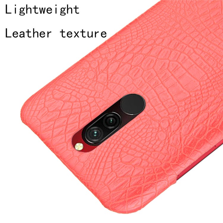 For Xiaomi Redmi 8 Case Crocodile Texture PU Leather Coated PC Phone Cover - Red-4