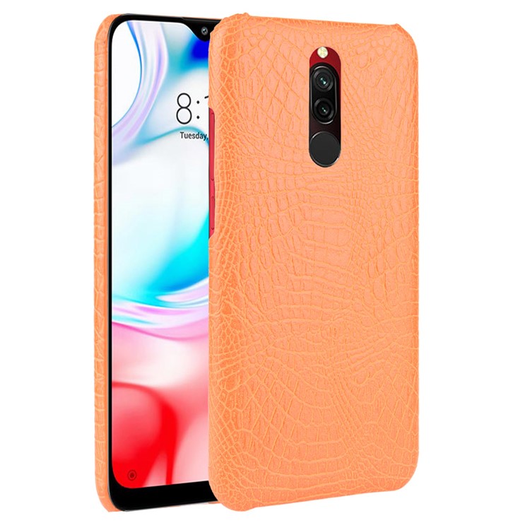 For Xiaomi Redmi 8 Case Crocodile Texture PU Leather Coated PC Phone Cover - Orange-1