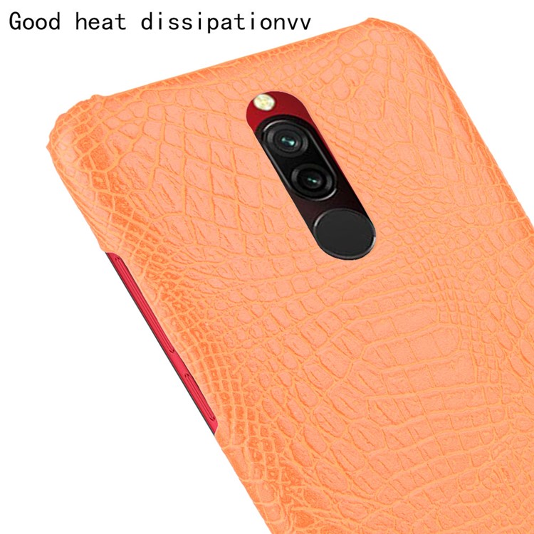For Xiaomi Redmi 8 Case Crocodile Texture PU Leather Coated PC Phone Cover - Orange-5