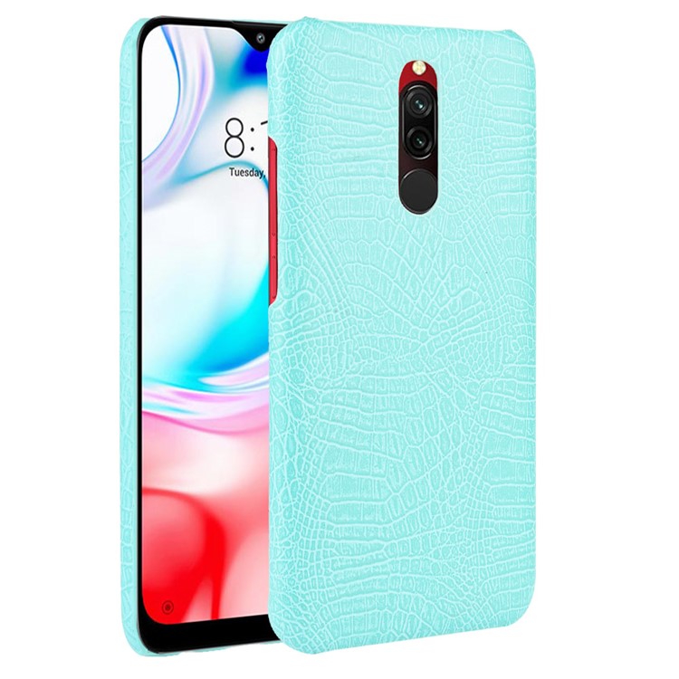 For Xiaomi Redmi 8 Case Crocodile Texture PU Leather Coated PC Phone Cover - Cyan-1