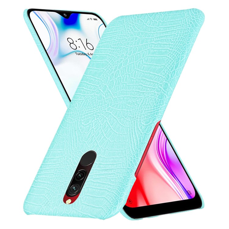 For Xiaomi Redmi 8 Case Crocodile Texture PU Leather Coated PC Phone Cover - Cyan-2