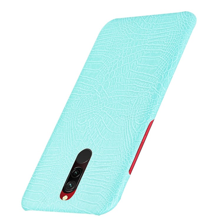 For Xiaomi Redmi 8 Case Crocodile Texture PU Leather Coated PC Phone Cover - Cyan-3