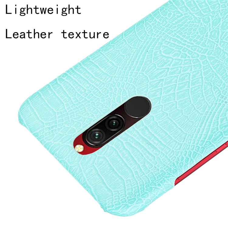 For Xiaomi Redmi 8 Case Crocodile Texture PU Leather Coated PC Phone Cover - Cyan-4