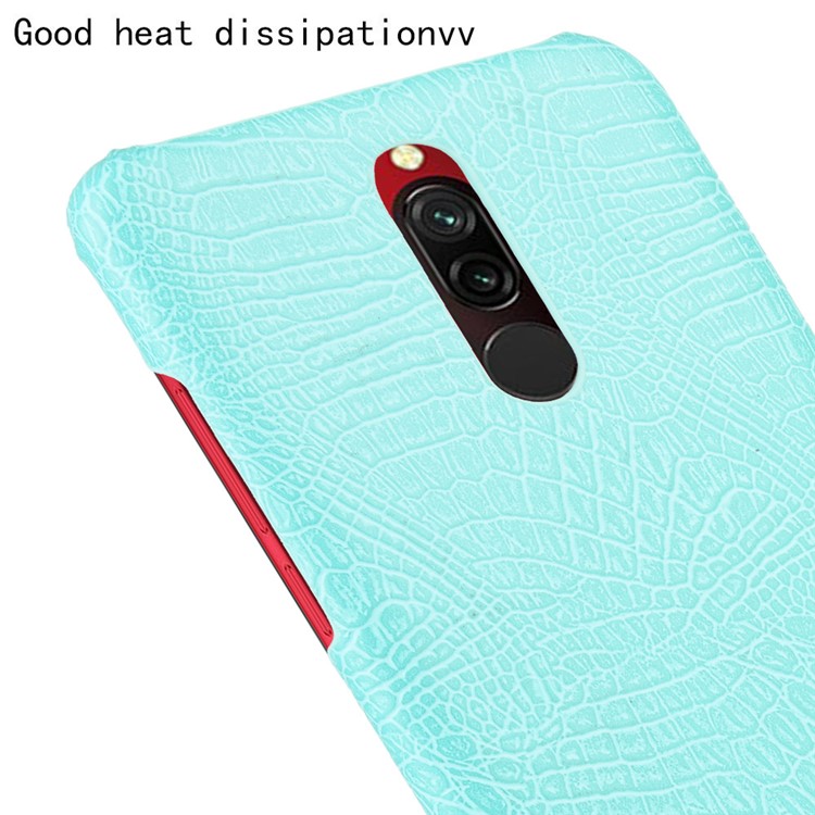 For Xiaomi Redmi 8 Case Crocodile Texture PU Leather Coated PC Phone Cover - Cyan-5