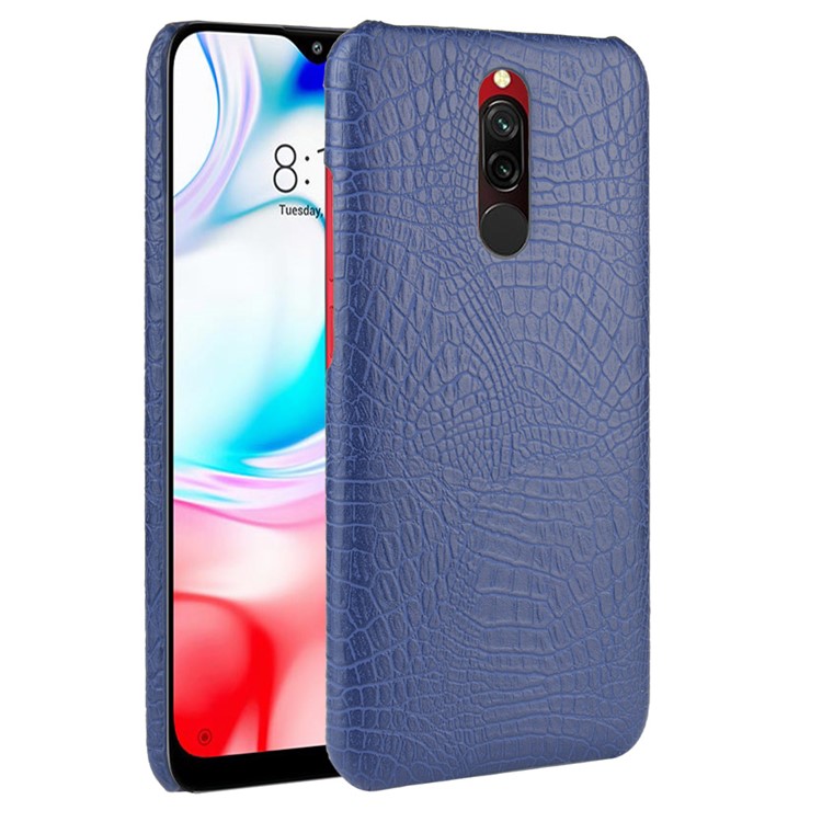 For Xiaomi Redmi 8 Case Crocodile Texture PU Leather Coated PC Phone Cover - Dark Blue-1