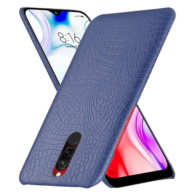 For Xiaomi Redmi 8 Case Crocodile Texture PU Leather Coated PC Phone Cover - Dark Blue-2