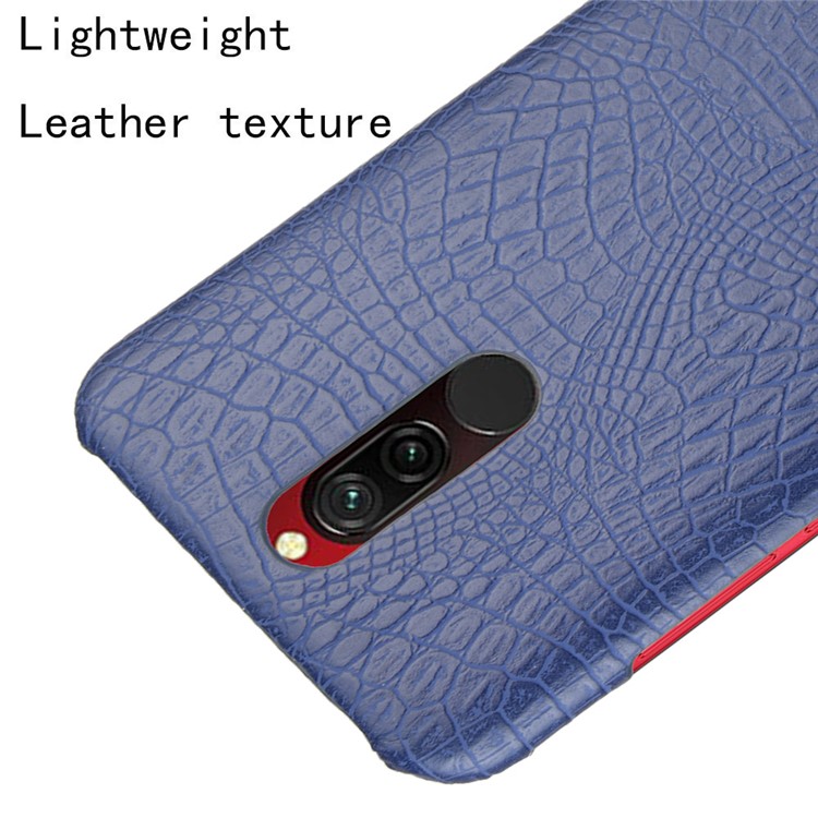 For Xiaomi Redmi 8 Case Crocodile Texture PU Leather Coated PC Phone Cover - Dark Blue-4