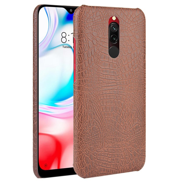 For Xiaomi Redmi 8 Case Crocodile Texture PU Leather Coated PC Phone Cover - Brown-1