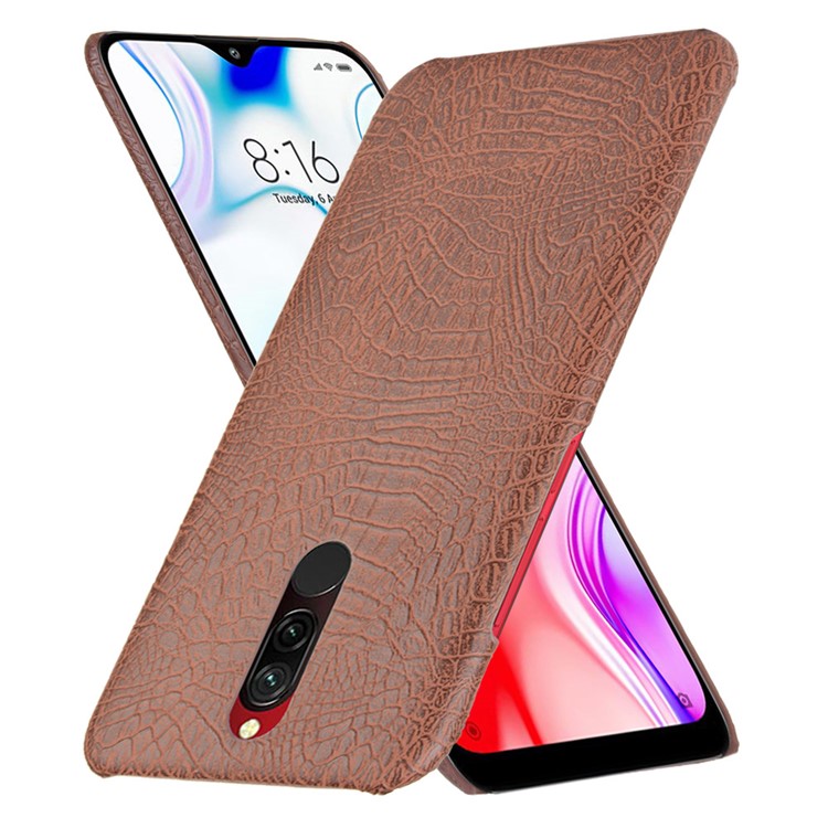 For Xiaomi Redmi 8 Case Crocodile Texture PU Leather Coated PC Phone Cover - Brown-2