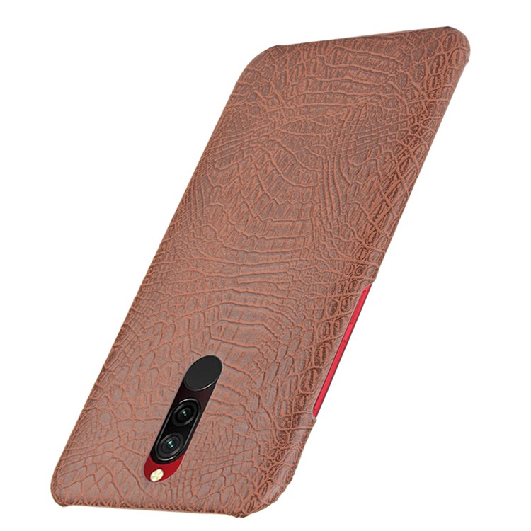 For Xiaomi Redmi 8 Case Crocodile Texture PU Leather Coated PC Phone Cover - Brown-3