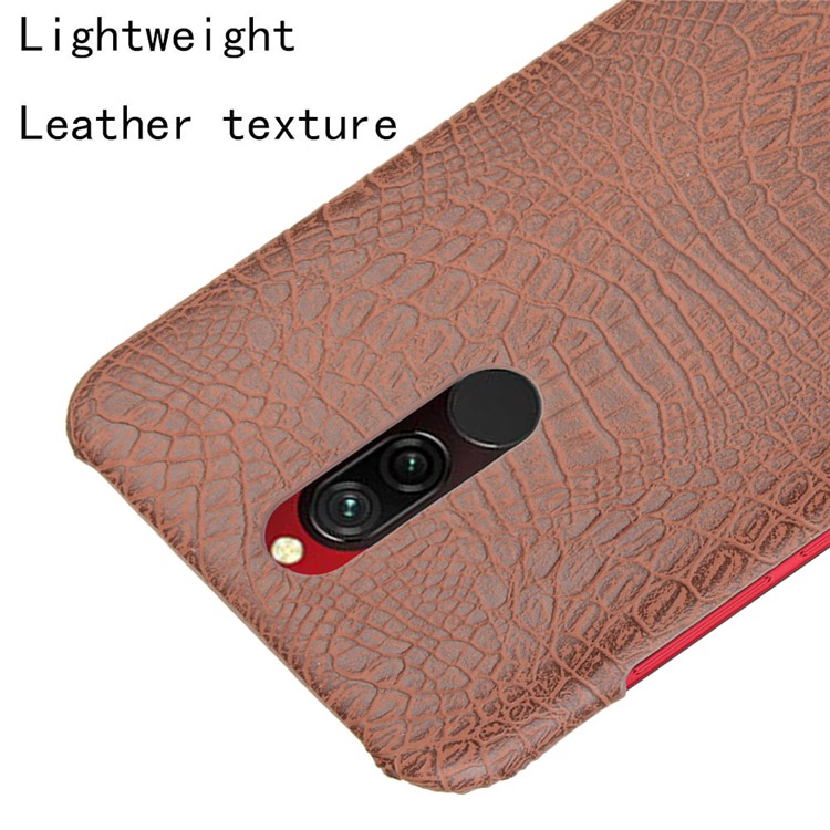 For Xiaomi Redmi 8 Case Crocodile Texture PU Leather Coated PC Phone Cover - Brown-4