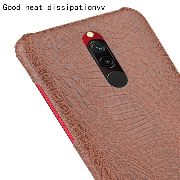 For Xiaomi Redmi 8 Case Crocodile Texture PU Leather Coated PC Phone Cover - Brown-5